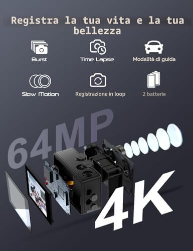 4K 60FPS EIS Action Cam 64MP WiFi Sports Camera Ultra HD Telecamera subacquea 40M Videocamera Impermeabile 2.4G Telecomando Time Lapse 2x1350mAh Batterie