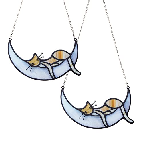 Orange Tabby Cat Decor, 2 Pcs Cat Decor Suncatcher, Window Suncatcher Cat on Moon Memorial Gifts Gifts for Cat Lovers
