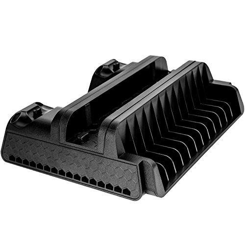 MoKo PS4 / PS4 Slim / PS4 Pro Multifunctional Cooling Stand, with 3 Built-in Cooling Fans, Dual Charging Ports, Can Store 12 Pcs Game Discs, Black