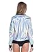 iHeartRaves Opal Silver Hologram Metallic Bomber Zip-Up Jacket (Small)