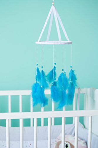Dreamcatcher Mobile Baby Boy Nursery Dreamcatcher Baby Mobile Diam 8"(20cm) Blue Feather Doily Dream Catcher Cot Mobile