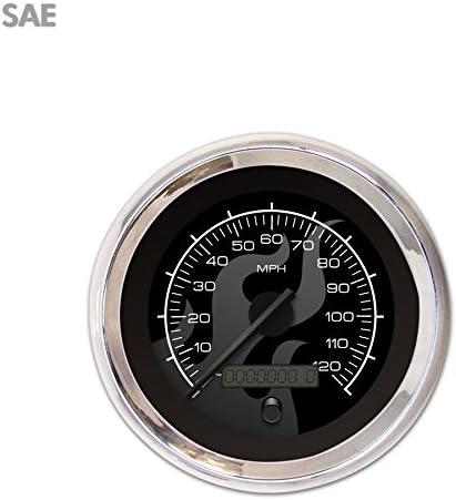 Speedometer Gauge - SAE Ghost Flame Black , Black Modern Needles, Chrome Trim 510 7.3 428 racing bbc model a dune buggy rzr chopper streetrod accessory parts small block hot rod amp jdm formula