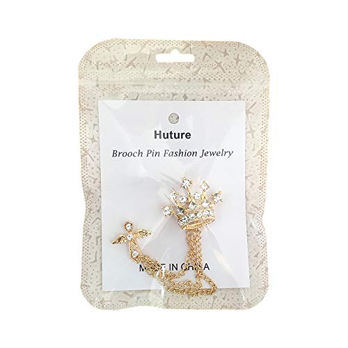 Huture 2Packs Men's Crown Brooch Lapel Pin Badge Hanging Chains Collar Brooches Pin for Career Suit Tuxedo of Shirts Tie Hat Scarf for Boyfriend Father Birthday Gold/Silver