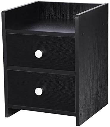 wewewe Black Color Bedside Table with 2 Drawers Wood End Table Home Bedroom Nightstand Bedside Table Bedroom Nightstand