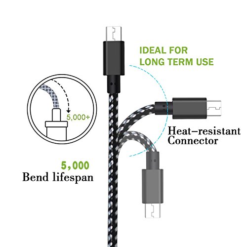 3Pack - 1ft Micro USB Cable, AOSOK Premium Short Nylon Braided High Speed [Fast Charger] Android Charger Cables for Galaxy S7/S6/S5,Note 5/4/3,HTC,LG,Nexus Sony and more (3X1ft(30CM)) - Thumbnail 2