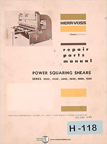 Herr Voss 00 0300 0400 0600 0800 1000 Power Squaring Shgears Repair Parts Manual Herr Voss Amazon Com Books