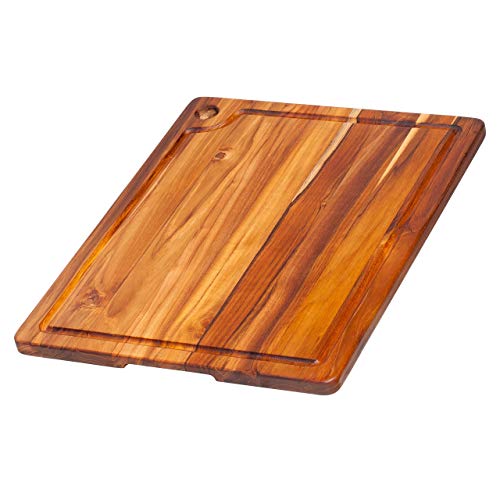 Teak Cutting Board - Rectangle Edge Grain Board With Corner Hole And Juice Canal (18 x 14 x .75 in.) - By Teakhaus - Thumbnail 4