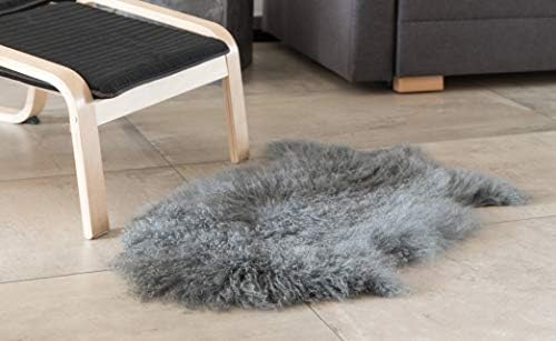Deerlux Mongolian Lamb Fur Sheepskin Rug Natural Single Pelt, Gray