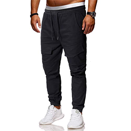 Classic Men's Sweatpants Slacks Elastic Jogging Sport Baggy Pockets Trousers Black