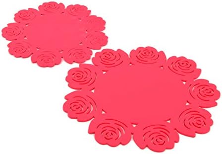LSW Set of 2 Silicone Flower Coasters/Trivets (Red)