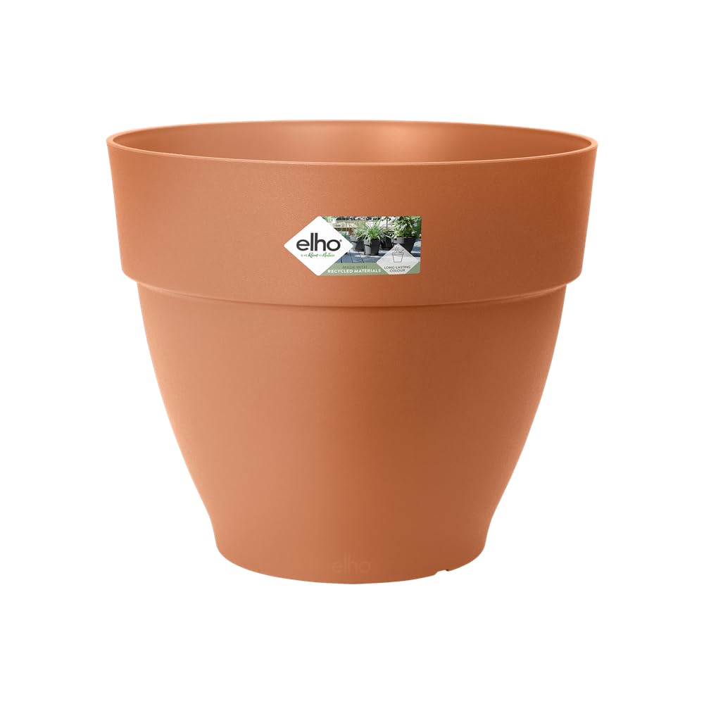 elho Vibia Campana Round 20 - Plant Pot for Outdoor - 100% Recycled Plastic - Ø 19.5 x H 16.8 cm - Brown/Terra