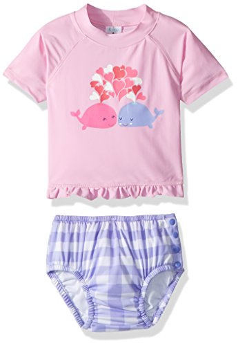 KIKO & MAX Girls' Rashguard and Diaper Cover Swim Set, Pink Whales, M - Thumbnail 3