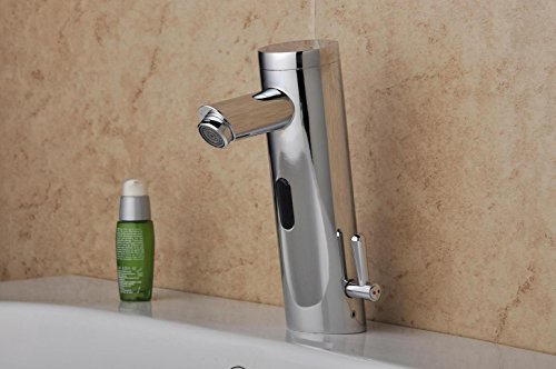 Gangang Home Deck Mount Touch Free Automatic Sensor Sink Faucet with Temperature Control Handle Chrome Single Hole Straight Spout Bar Faucet Lavatory Plumbing Fixtures Bathtub Mixer Taps - Thumbnail 3