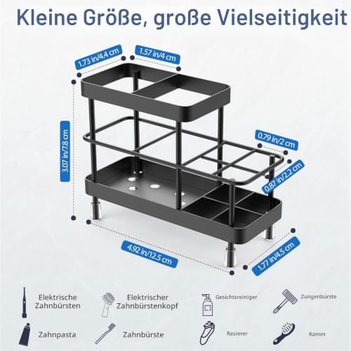 Zahnbürstenhalter für das Badezimmer, 6 Fächer, Schwarz