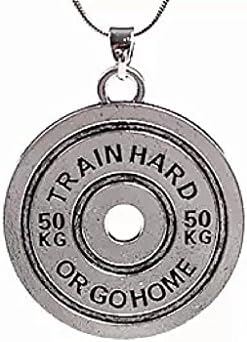 Pendent Necklace Fitness Necklace Train Hard Or Go Home Barbell Weight Fitness Pendant