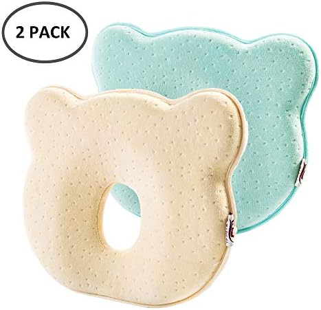 Baby Head Shaping Pillow Newborn Baby Pillow Infant Memory Foam Pillow (2 Pack-Blue&Yellow)