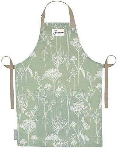 Izabela Peters Luxurious Linen Cotton Designer Personalised Adult Apron - Dusty Sage - Inby Field, Fairy Glen Collection, Designed, Printed & Handmade in the UK