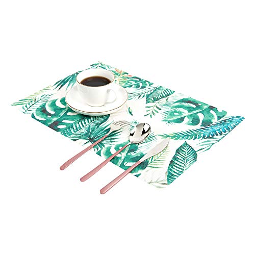 Vivi&Stitch Wipeable Placemats, 6 Pack Table Placemats, Large Palm Leaves Heat-Resistant Stain Resistant Anti-Skid Woven Vinyl Table Mats for Kitchen Dining Table