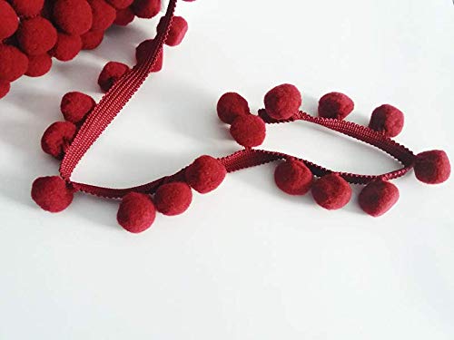 POM POM Bobble Trim Fringe Pompom Trimming - Cushion and Curtain Decoration, Home Decor - XL Size 2cm Craft Pompons (Burgundy, 10 Meters)