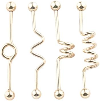 4pcs 14G Industrial Barbell Earring Stainless Steel Cartilage Earring 5mm Ball Body Piercing Coil/Wave/Twister/Spiral/Heart