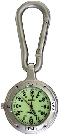 Entino Brand Silver Clip-on Carabiner Luminous Face FOB Watch Doctors Nurses Paramedics Chefs