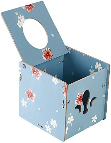 Yesiidor Pattern Tissue Box Cube Desktop Wooden Practical Square Tissue Box,Blue flower