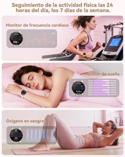 Karchilor Reloj Inteligente Mujer con Llamadas Bluetooth, Pantalla de 1,32" | Smartwatch Mujer con Frecuencia Cardíaca, SpO₂, Sueño, 110+ Deportes, IP68, 2 Correas, Compatible con iOS y Android