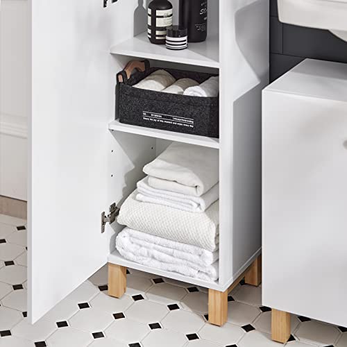 SoBuy Tall Slim Bathroom Storage Cabinet with 2 Doors and 1 Drawer, Long Cabinet Storage Narrow Standing Storage Cupboard for Laundry Room, Kitchen and Corner Spaces, White, BZR91-W