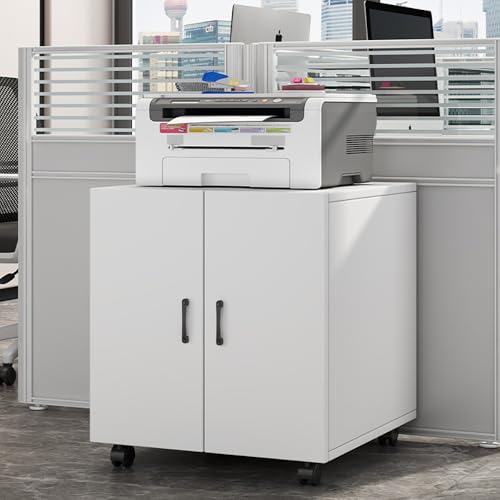 A3 Printer Stand with Cabinet, Mobile Copy Machine Table on Wheels, All-in-One Workstation with Storage for Office, Home Office, Studio - Organize Large Equipment（60X60cm)
