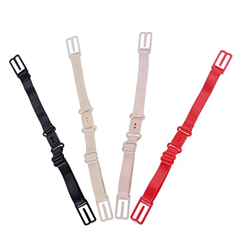 Lady Up 4Pcs Bra Strap Clips Holder, Bra Strap Holder Elastic Non-Slip Straps with Buckle, Anti-Slip Bra Shoulder Straps, Black&Red&Nude&Apricot