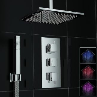 2 Way Square Concealed Thermostatic Shower Mixer Set With LED Head Set
