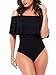 Famulily Women's Off Shoulder One Piece Swimsuit Ruffle Bodycon Bodysuit Swimwear(Black,XL)