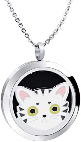 VOJO Stainless Steel Enamel Animal Charm Aromatherapy Locket Pendant Necklace for Women 22" Chain