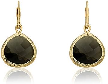 Arctic Mist Brushed 14k Gold-Plated Leverback Earring Accented With Aqua Teardrop Stone Dangle/
