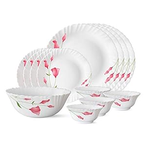 Larah by Borosil Diana Opalware Dinner Set, 13-Pieces, White