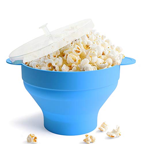Microwave Popcorn Popper, HIPPIH 100% BPA Free Silicone Popcorn Maker with FDA approved, Collapsible Popcorn Bowl With Lid and Handles for Homemade Popcorn-Light Blue - Thumbnail 7