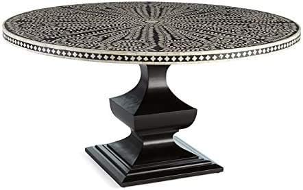 UniqueHandcraftedAntique Bone Inlay Vintage Round Pedestal Dining Table with Floral Design for Home Decor Size 60 X 60 x 32 Inches