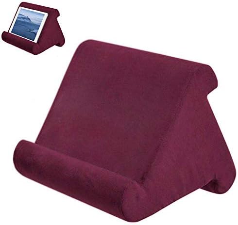 Foldable Tablet Soft Pillow Lap Holder Stand Book Rest Reading Support Cushion For iPad, Foldable Triangular, Used On Bed, Desk, Car, Sofa, Lap, Floor, Couch, Multi-Angle Soft Pillow Wine Red