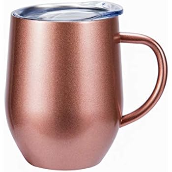 FLY SPRAY Egg Shape Stainless Steel Cup Thermos Coffee Mug Insulated Double Wall with Lid Handle For Water Tea Ice Drink & Hot Beverage Home Office Car Travel School Use Unique Creative,12oz Rose Gold