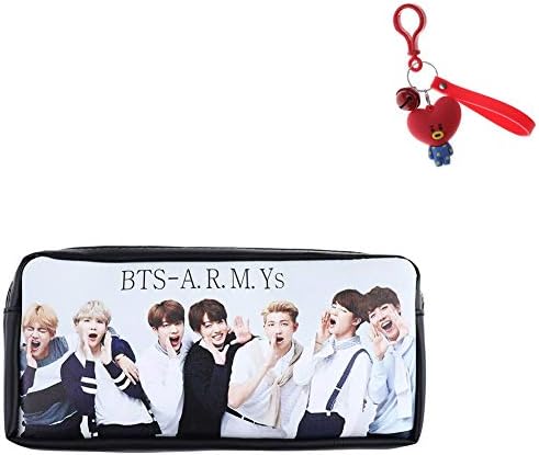 Fancyku Kpop BTS Bangtan Boys Pencil Case BTS Pouch Coin Bag School Supplies BTS Stationery Gift Zipper Bag with Key Chain (H10)