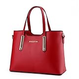Fashion Road PU Leather Womens Shoulder Bags Top-Handle Handbag Tote Purse Bag WineRed