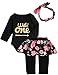 Shalofer 1st Birthday Girl Outfit Baby Girls First Birthday Outfit Wild One Floral Skirt Pant Set（Black Long02, 12-18 Months）