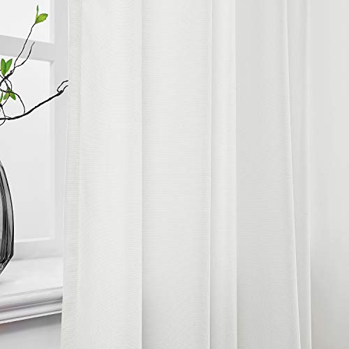 TWOPAGES White Room Divider Privacy Cubicle Curtain Dustproof Curtain Mesh Top Nickel Grommet Curtain (1 Panel, 7'Wide x 8'Long)