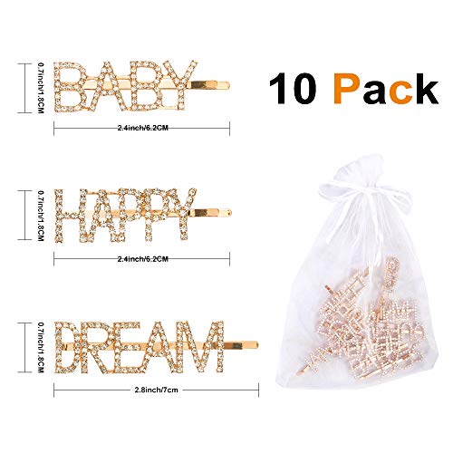CGBOOM 10PCS Gold Word Hair Clip, Sparkly Letter Rhinestone Hair Pins, Crystal Bobby Pins Barrettes Headwear Luxury Hair Jewellery for Women Girls (Pattern 2) - Thumbnail 3