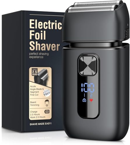 Foil Shavers for Men - Smooth & Painless Electric Razor for Men with Back Beard Trimmer for Long Thick - Wet Dry Shaving/Travel Lock/LED Display/IPX6 Waterproof Dry Razor USB C Rechargeable