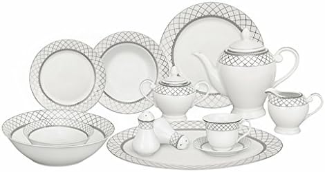57-Piece White With Silver Accent Fine And Durable Porcelain Dinnerware Set (Service For 8)
