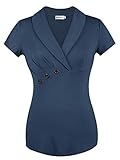 Ninedaily Women Lapel V Neck Button Elegant Short Sleeve Tunic Business Blouse