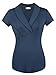 Ninedaily Women Lapel V Neck Button Elegant Short Sleeve Tunic Business Blouse