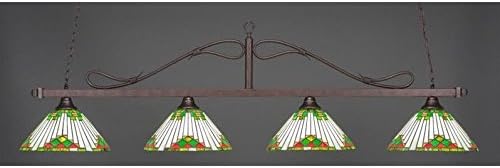 Toltec Scroll 4 Light Bar in Bronze with 15" Green Sunray Tiffany Glass