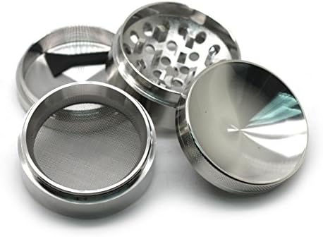 PREMIUM QUALITY 2.0 inch GRINDER CONCAVE SILVER 4 PIECE SPICE HERB TOBACCO GRINDER MILL with a POLLEN SCRAPER!